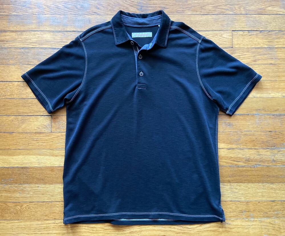 TOMMY BAHAMA Black Polo w/Contrast Stitch Trim sz M